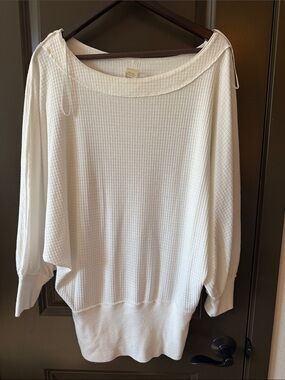 We The Free Cream Off-the-Shoulder Waffle-Knit Sweater
